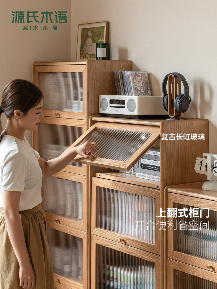 实木书柜置物柜靠墙翻门边柜组合柜收纳柜落地餐边柜